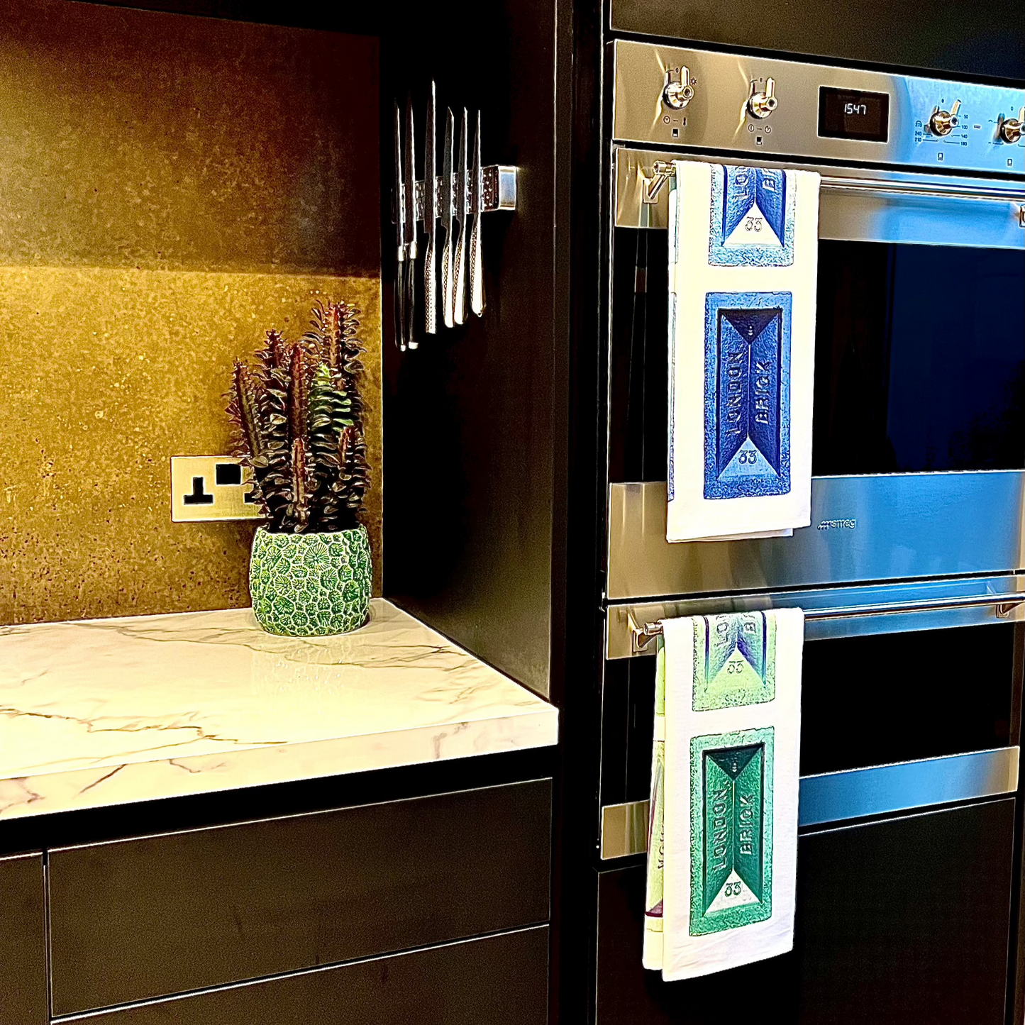 Tea Towel - London Brick Green Design